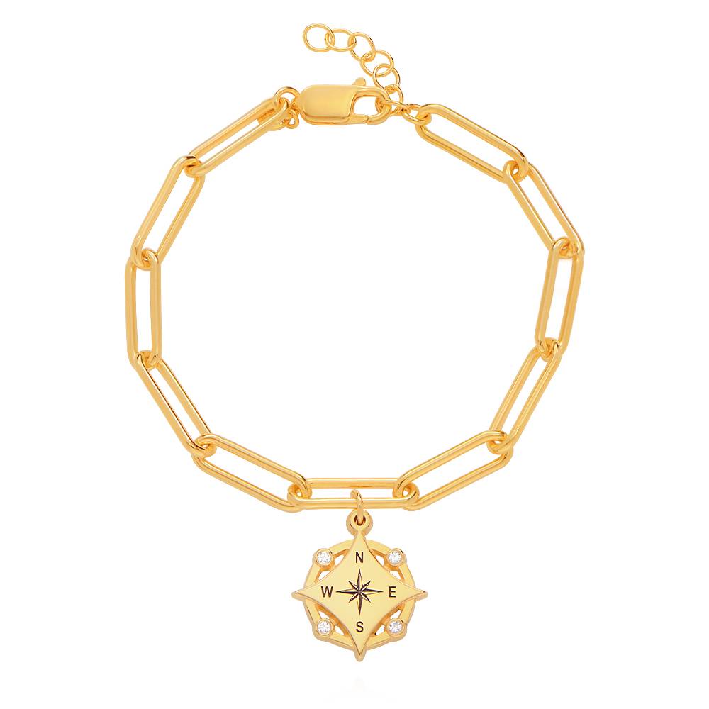 Kaia Initial Compass Bracelet with Diamond in 18K Gold Plating-2 product photo