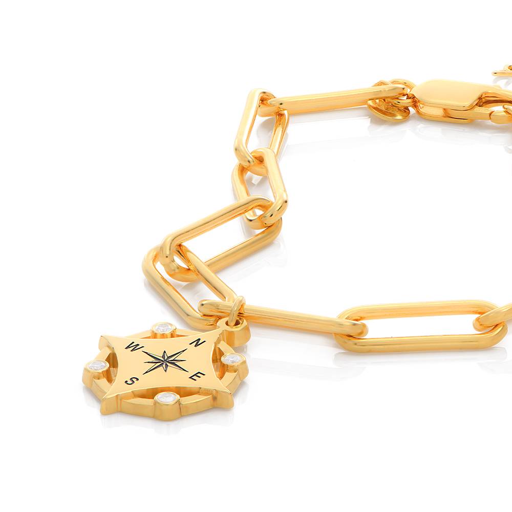 Kaia Initial Compass Bracelet with Diamond in 18K Gold Plating-3 product photo