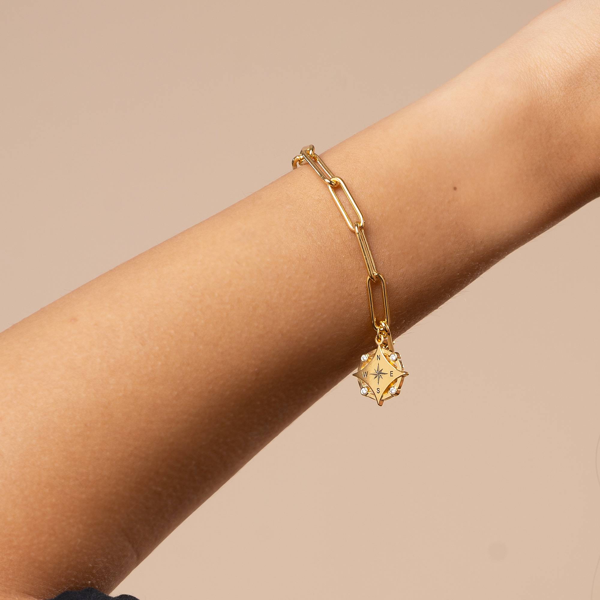 Kaia Initial Compass Bracelet with Diamond in 18K Gold Plating-4 product photo