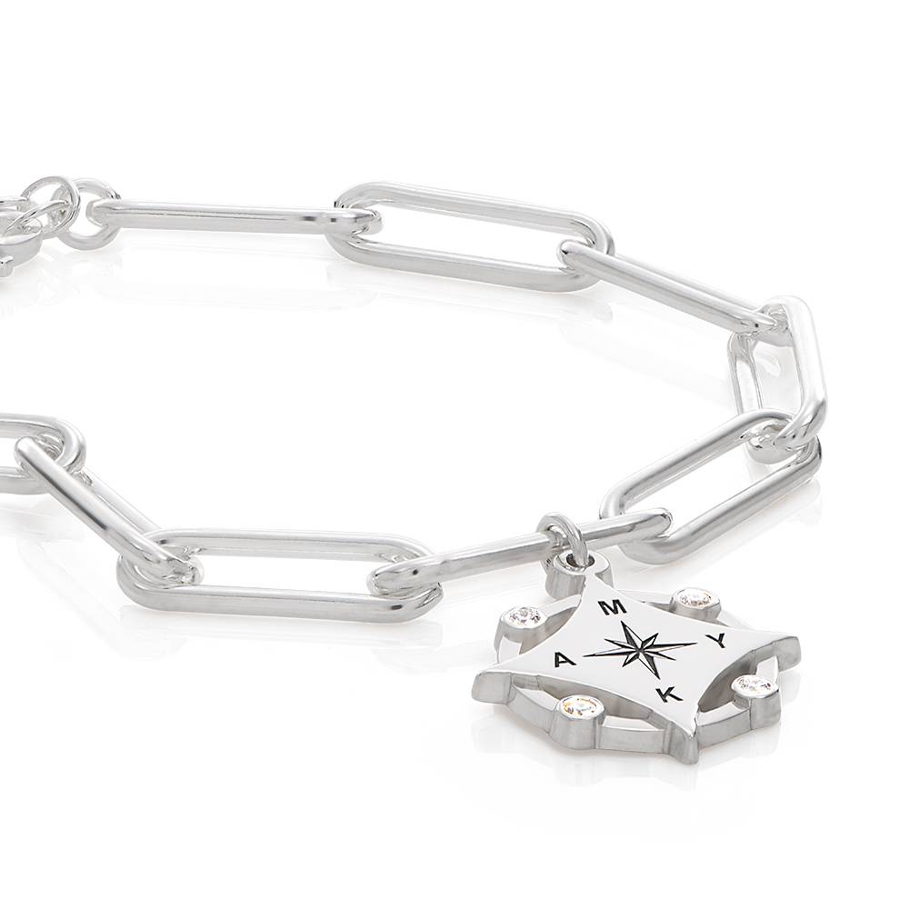 Kaia Initial Compass Bracelet with Diamond in Sterling Silver-3 product photo