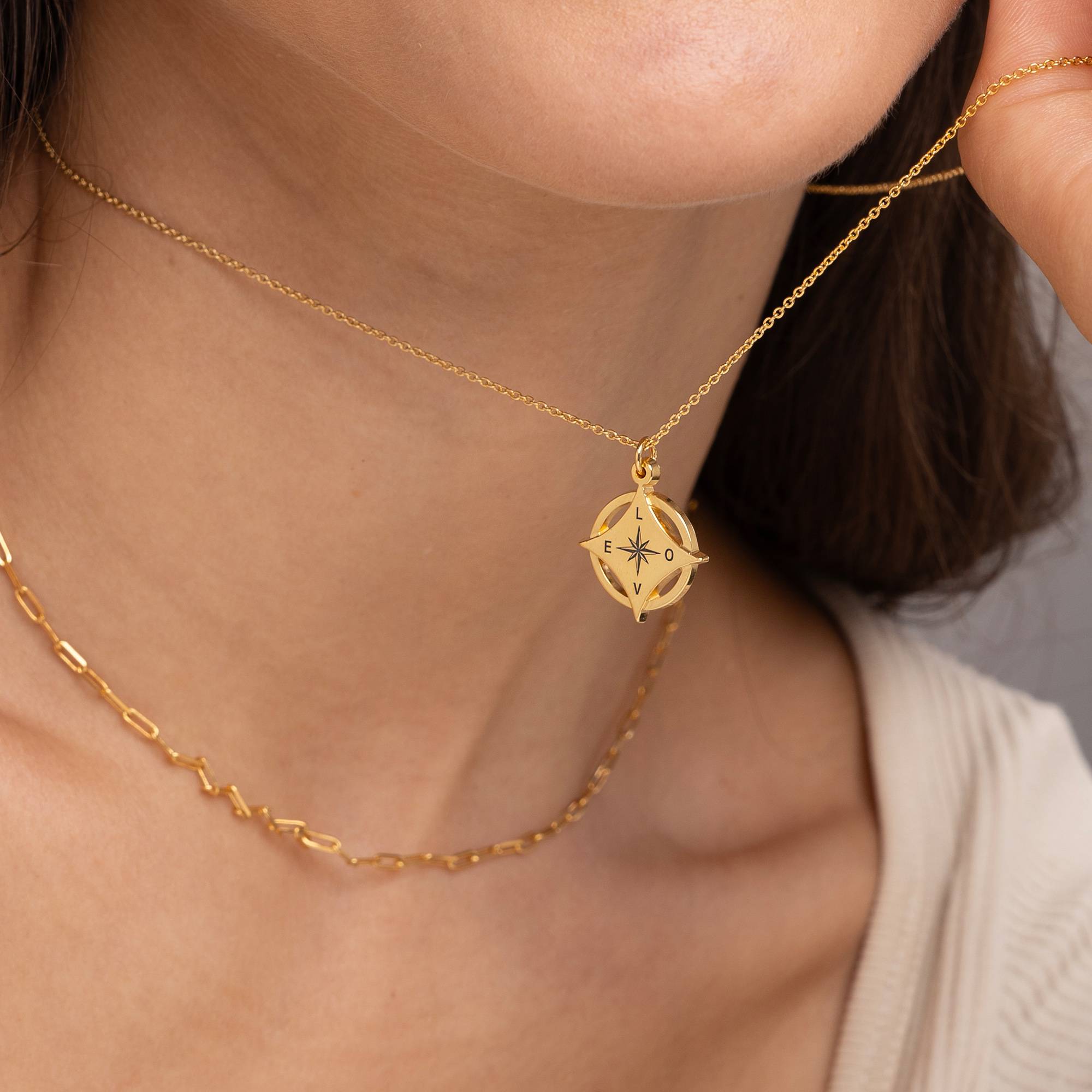 Kaia Initial Compass Necklace in 18K Gold Plating-6 product photo