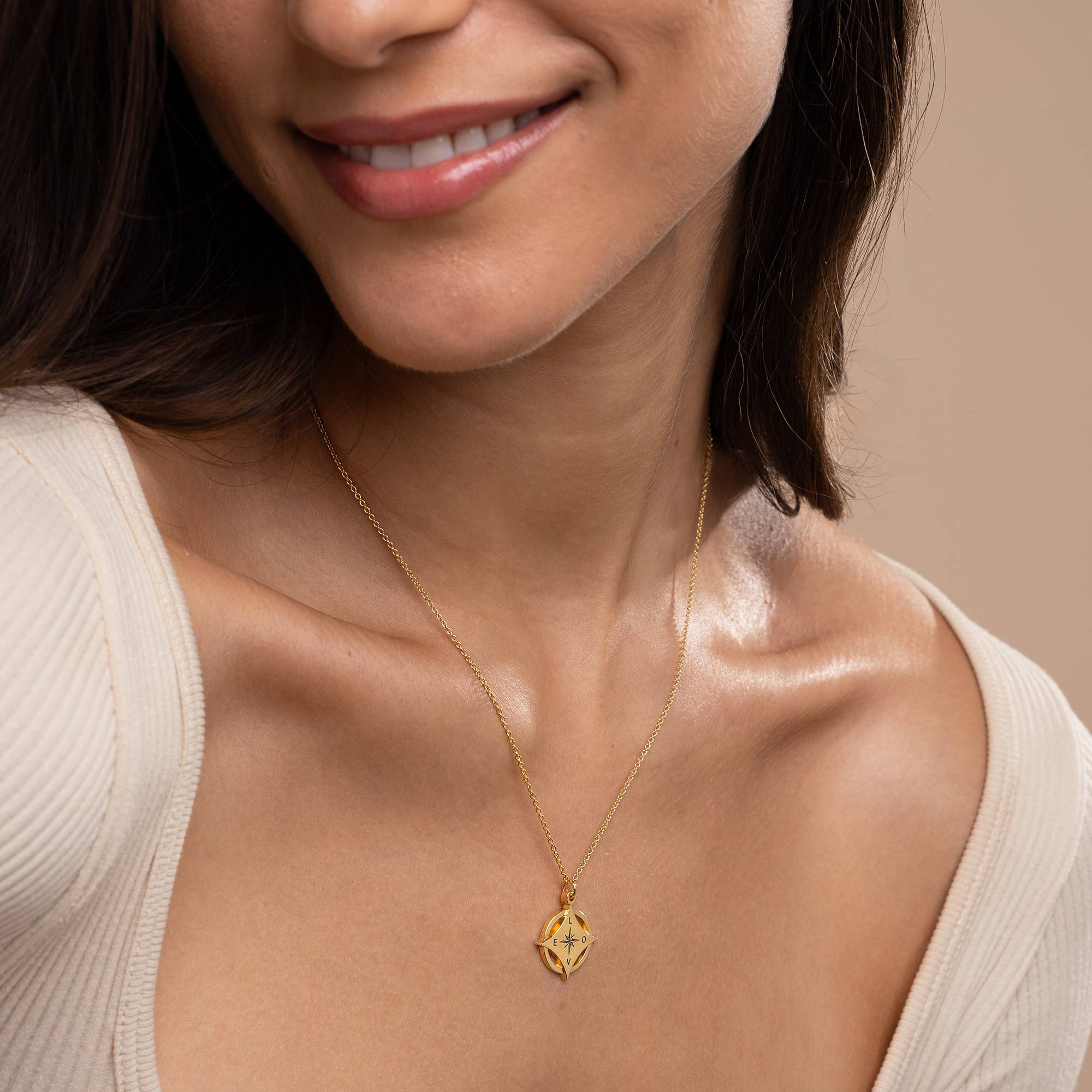 Kaia Initial Compass Necklace in 18K Gold Plating-3 product photo