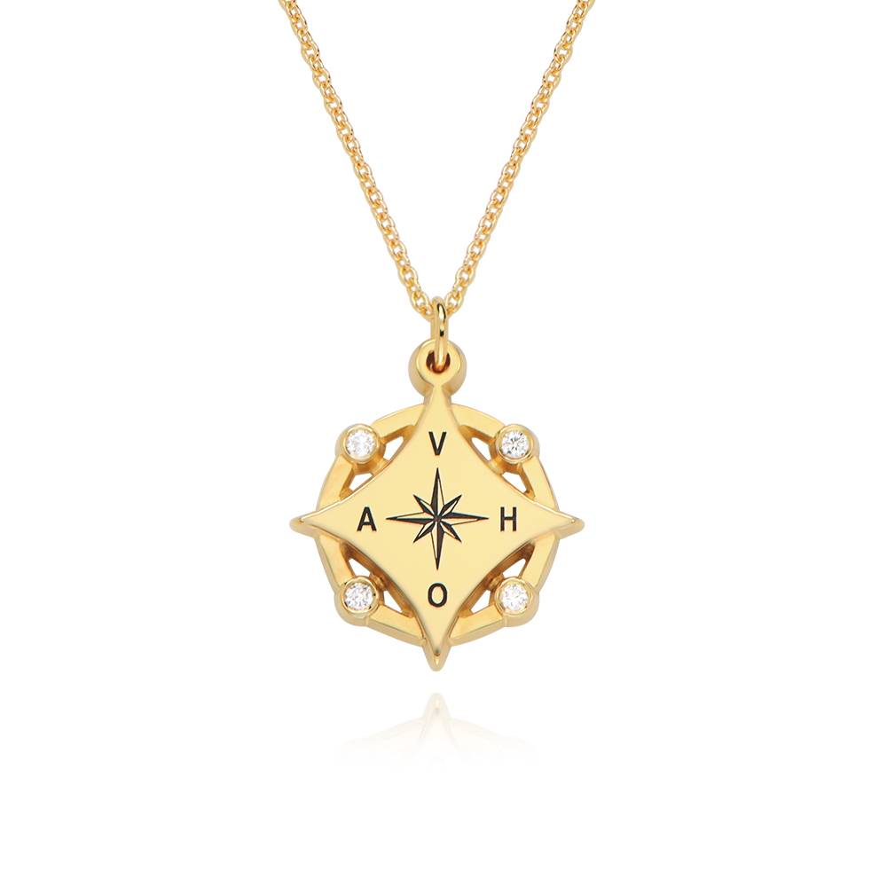 Kaia Initial Compass Necklace with Diamonds in 18K Gold Plating-5 product photo
