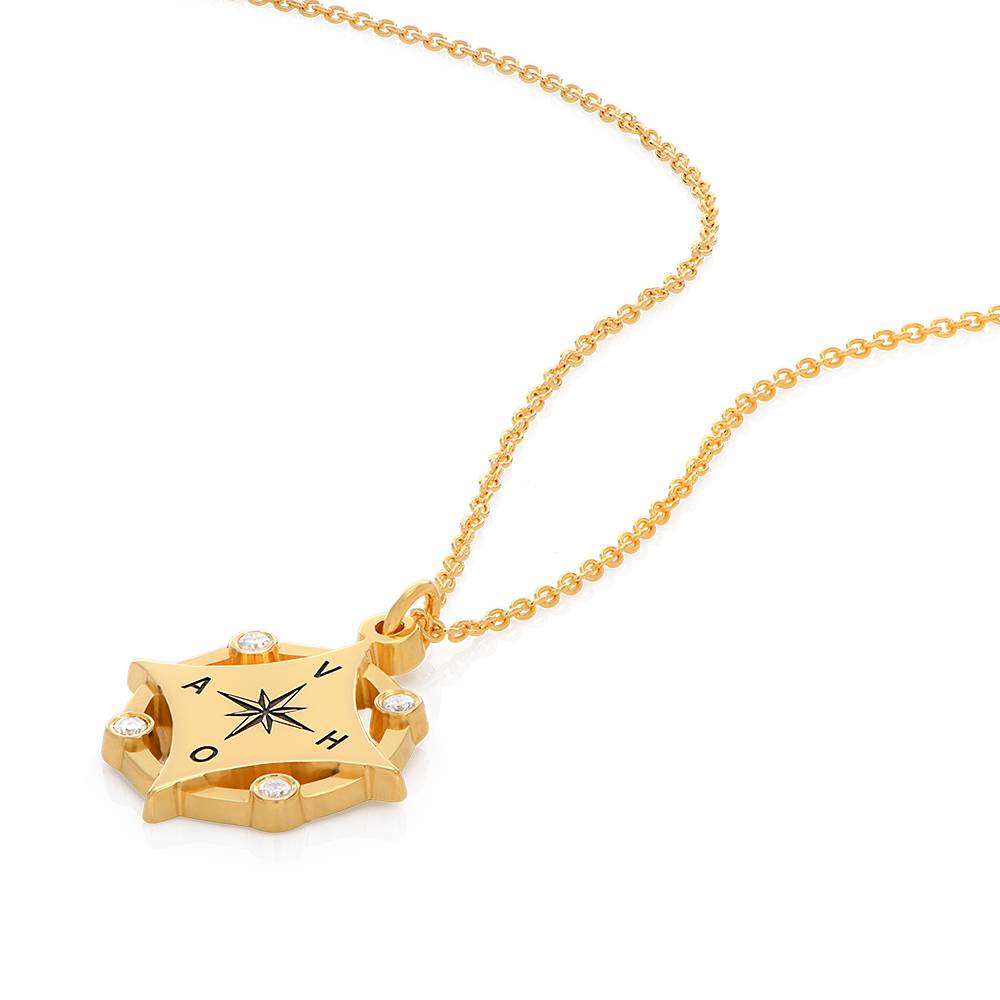 Kaia Initial Compass Necklace with Diamonds in 18K Gold Plating-4 product photo