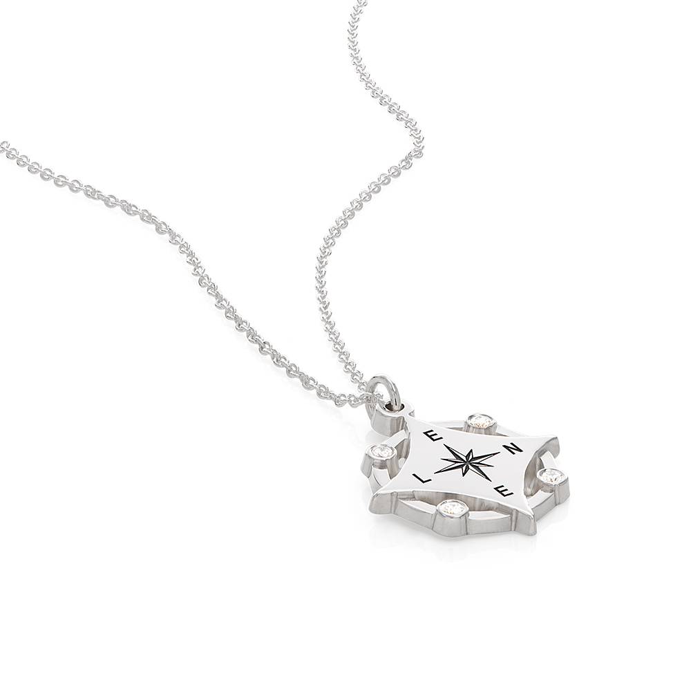 Kaia Initial Compass Necklace with Diamonds in Sterling Silver-4 product photo