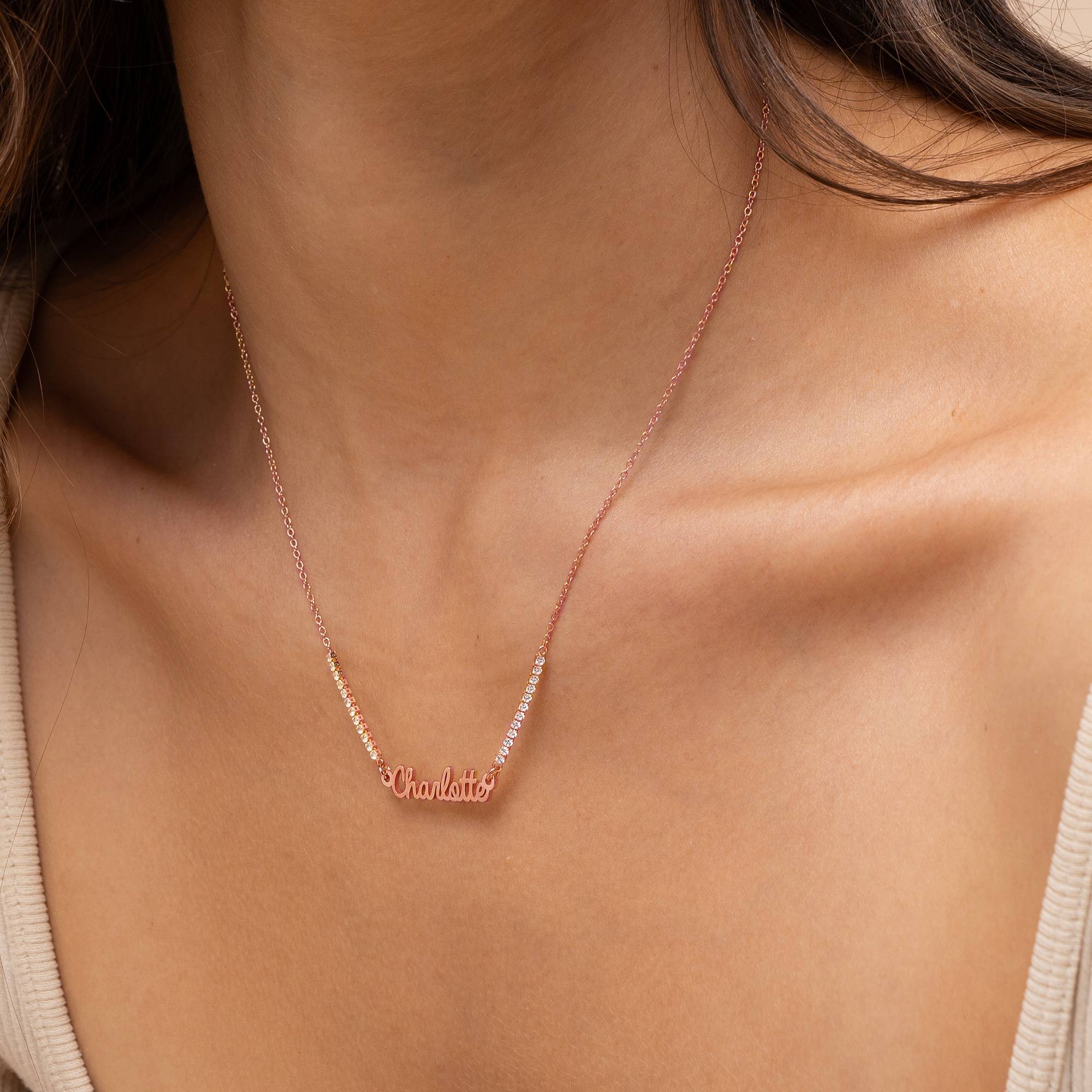 Kate Tennis Name Necklace in 18K Rose Gold Plating-3 product photo