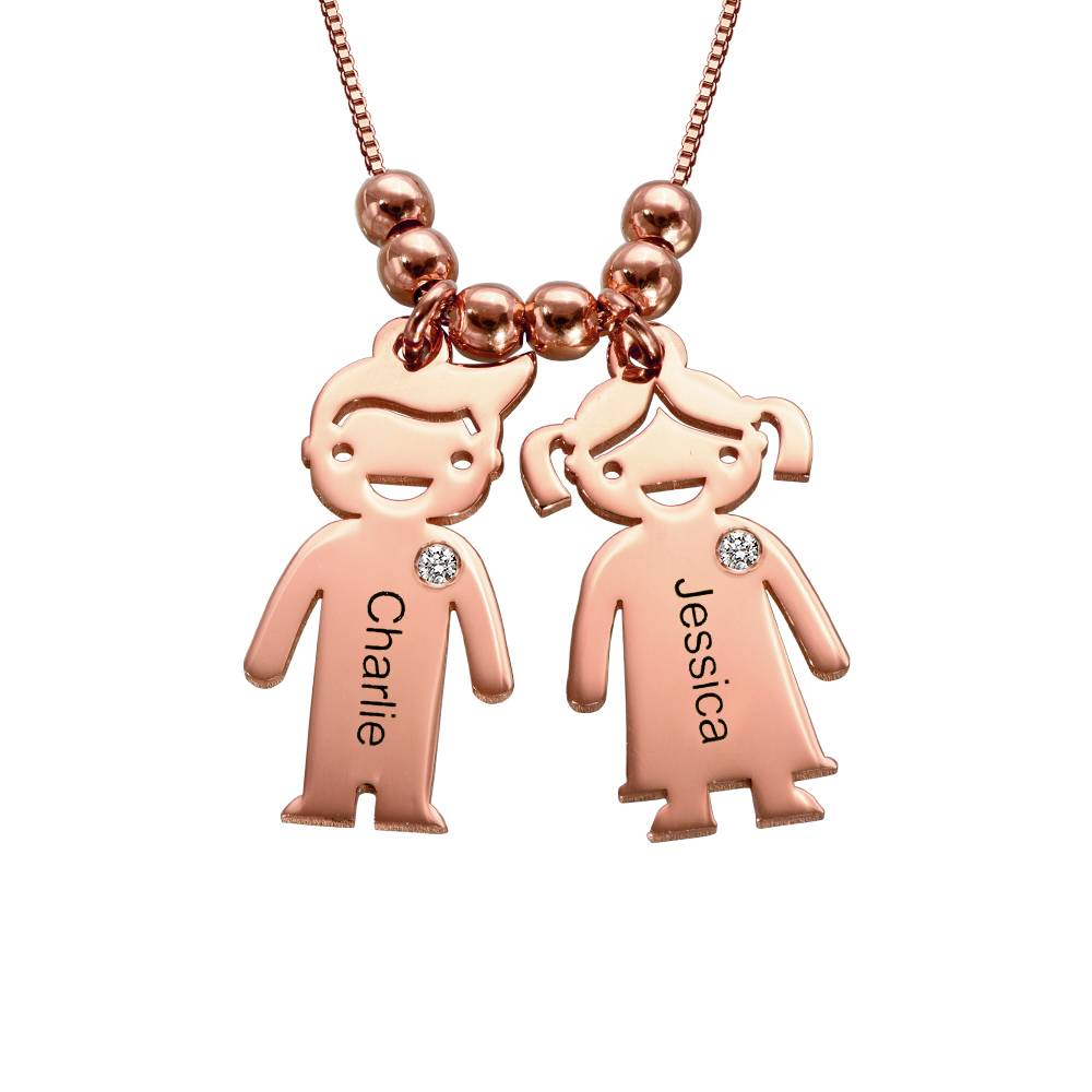 Kids Charms Mother Necklace in Rose Gold Plating with Diamond-5 product photo