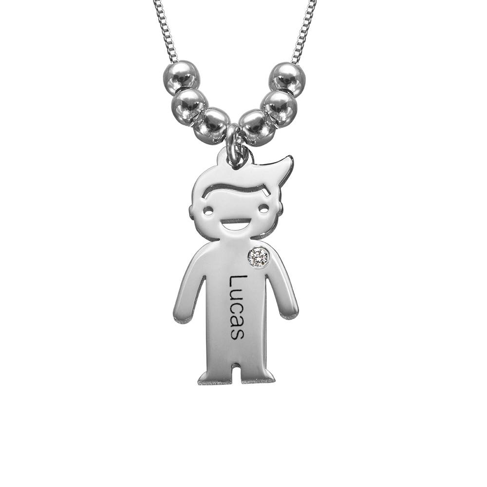 Kids Charms Mother Necklace in Sterling Silver with Diamond-3 product photo