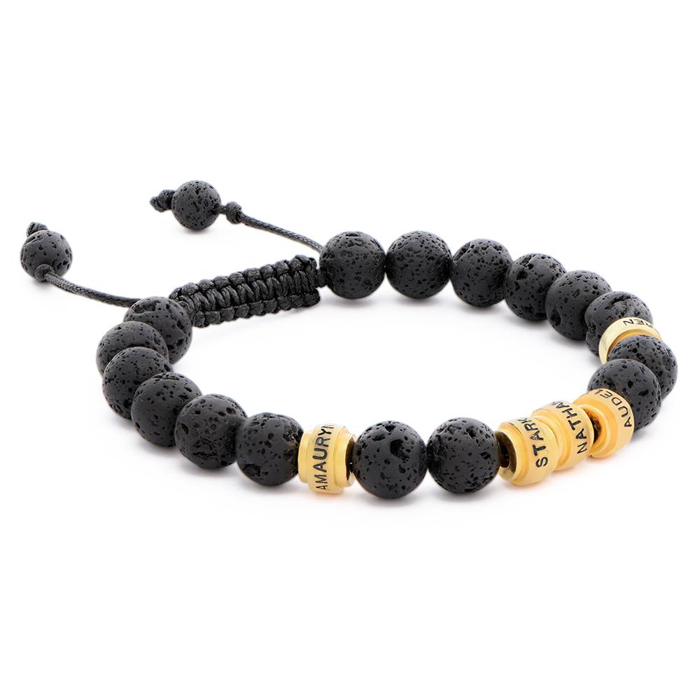 Lava Stones & Custom Gold Plated Beads- Men's Beaded Bracelet-6 product photo