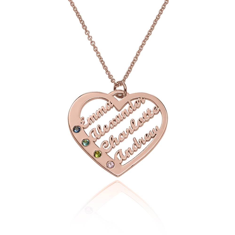 Ella Birthstone Heart Necklace with Names in 18K Rose Gold Plating-2 product photo