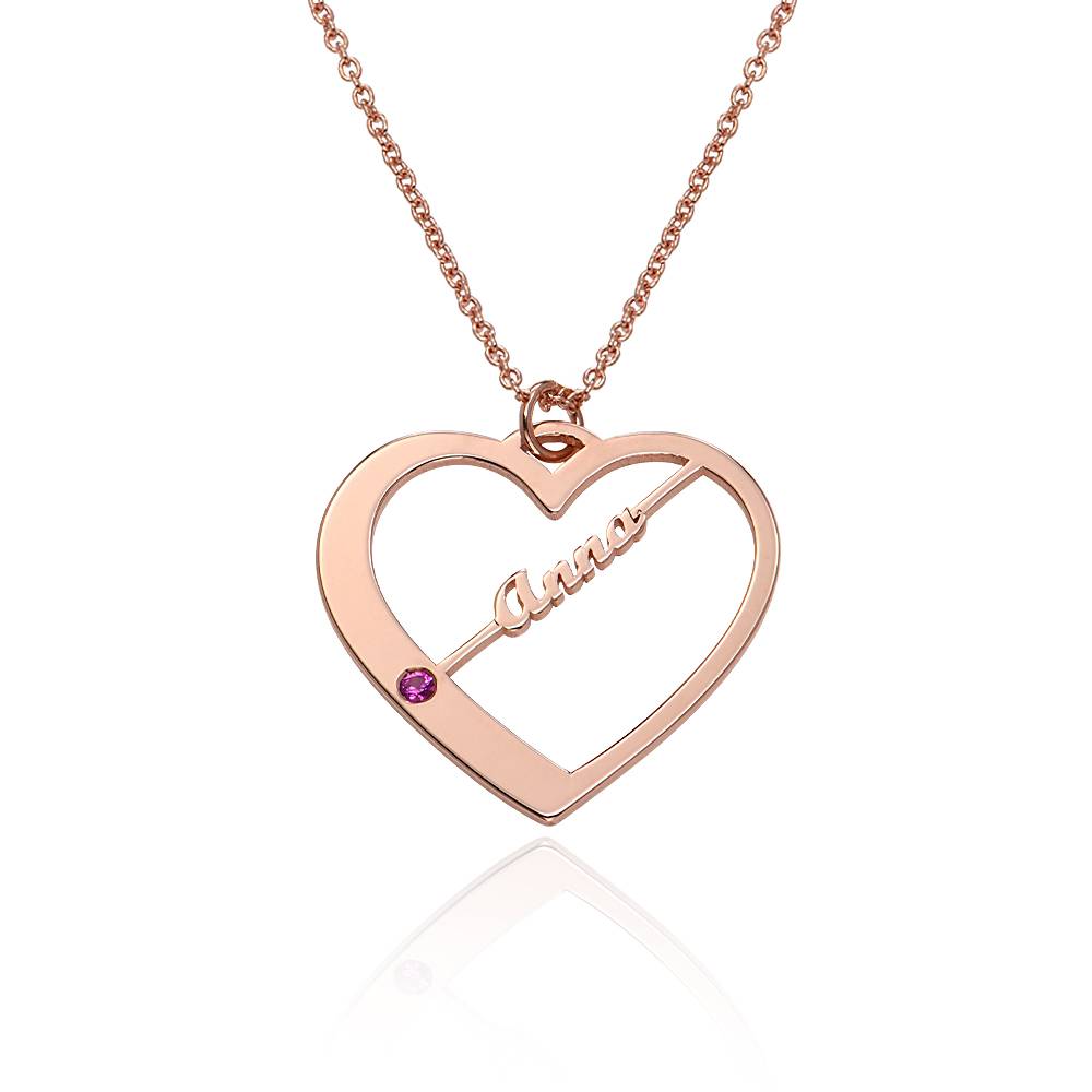 Ella Birthstone Heart Necklace with Names in 18K Rose Gold Plating-1 product photo