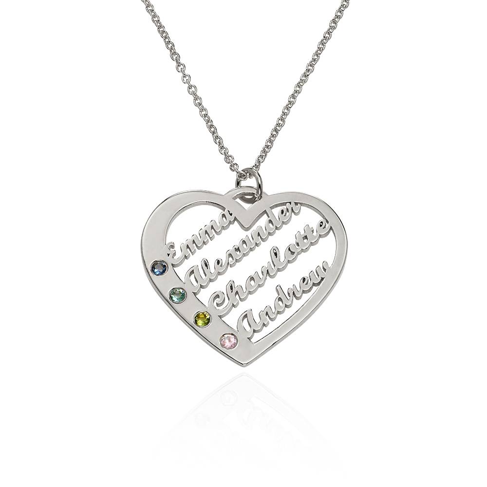 Ella Birthstone Heart Necklace with Names in Sterling Silver-4 product photo