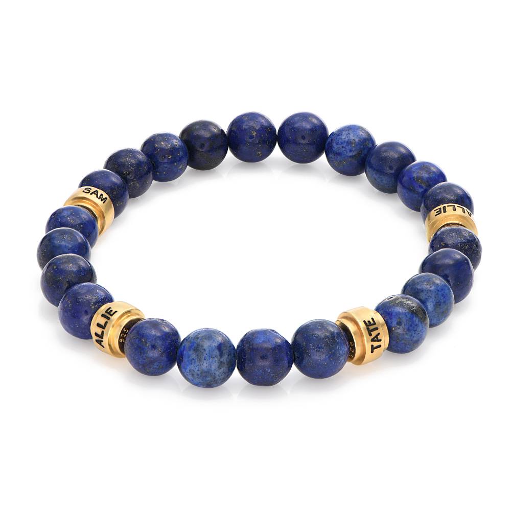 Leo Personalized Lapis Bracelet for Men with 18K Gold Plated Beads product photo