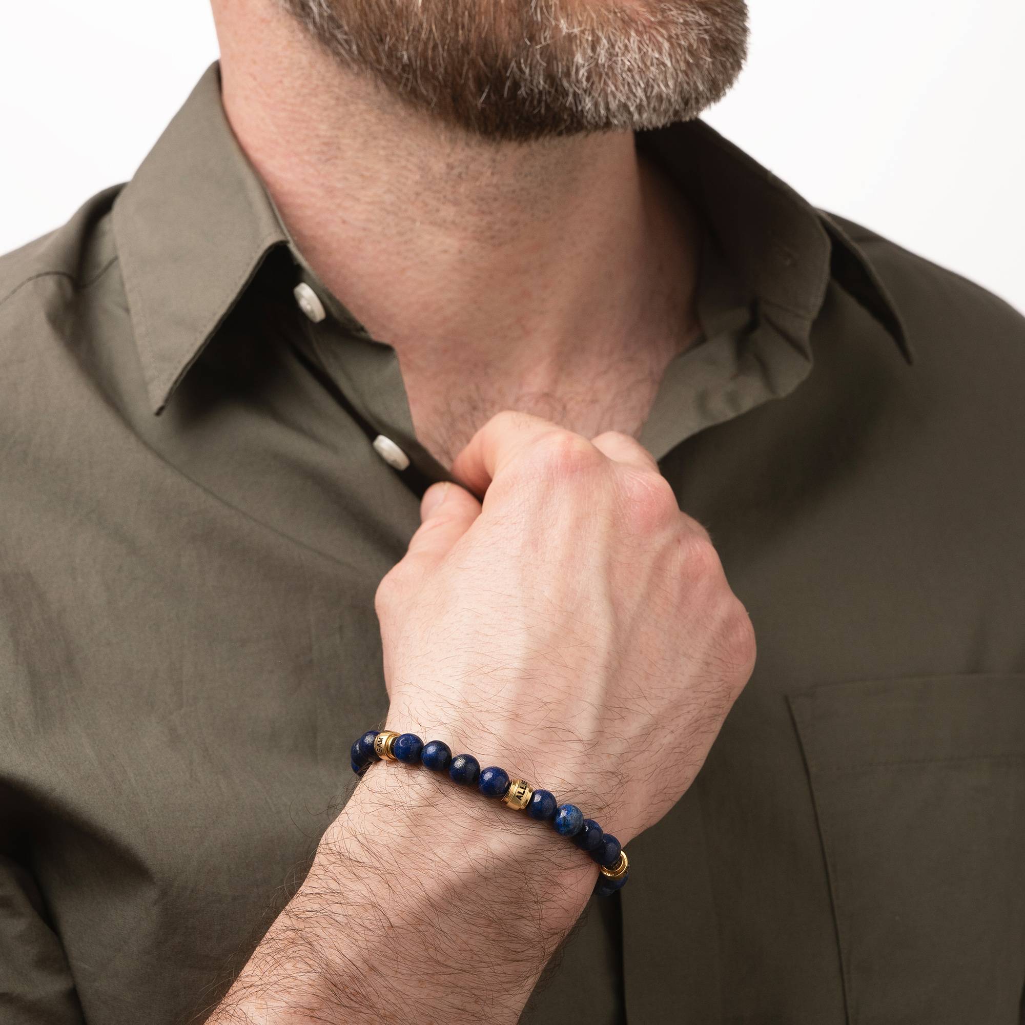 Leo Personalized Lapis Bracelet for Men with 18K Gold Plated Beads-2 product photo