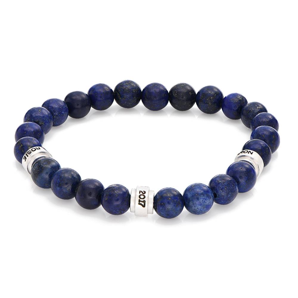 Leo Personalized Lapis Bracelet for Men with Sterling Silver Beads-5 product photo