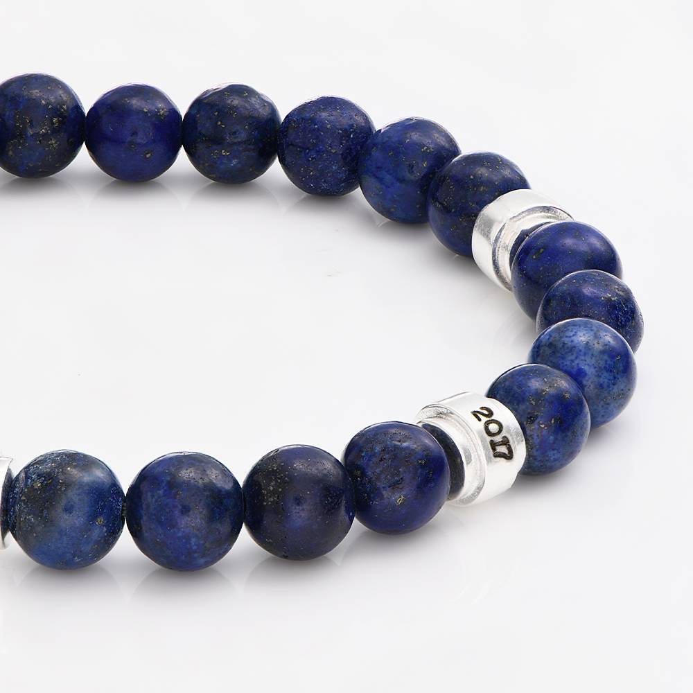 Leo Personalized Lapis Bracelet for Men with Sterling Silver Beads-3 product photo