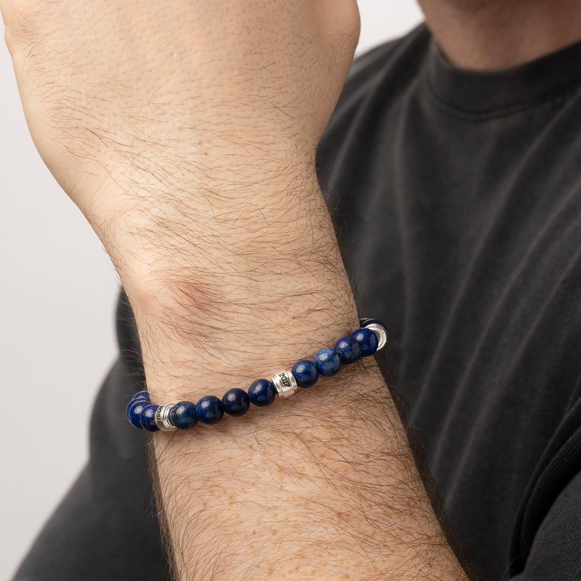 Leo Personalized Lapis Bracelet for Men with Sterling Silver Beads-1 product photo