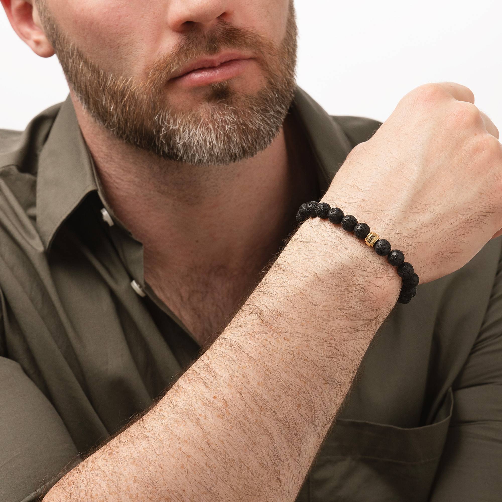 Leo Personalized Lava Bracelet for Men with 18K Gold Plated Beads-3 product photo