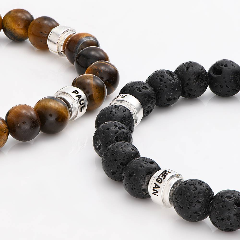 Leo Personalized Lava Bracelet for Men with Sterling Silver Beads-5 product photo