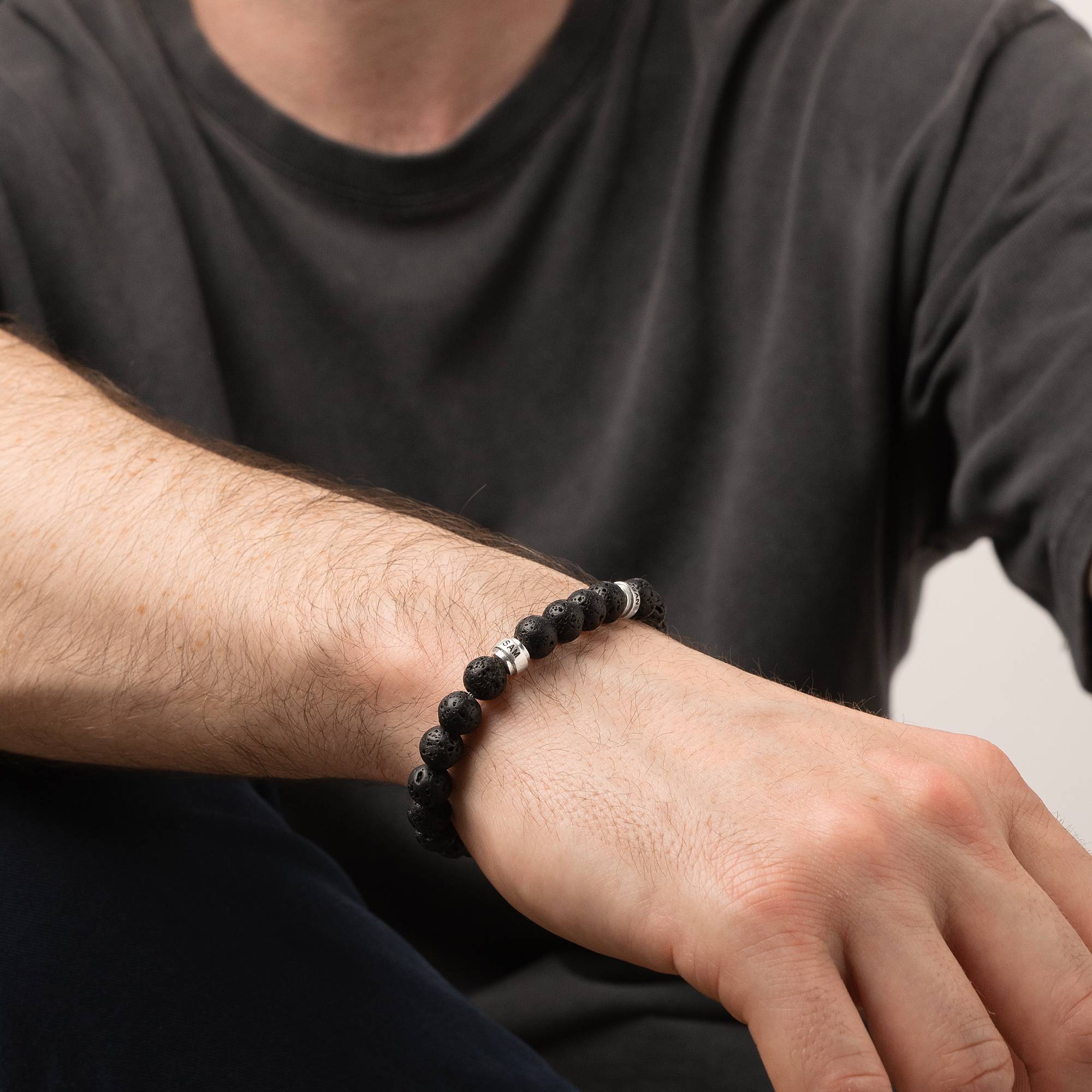 Leo Personalized Lava Bracelet for Men with Sterling Silver Beads-3 product photo