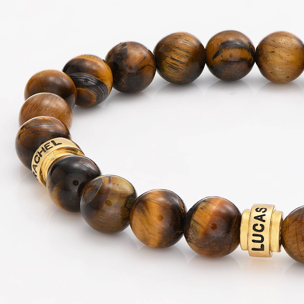 Leo Personalized Tiger Eye Bracelet for Men with 18K Gold Plated Beads-2 product photo