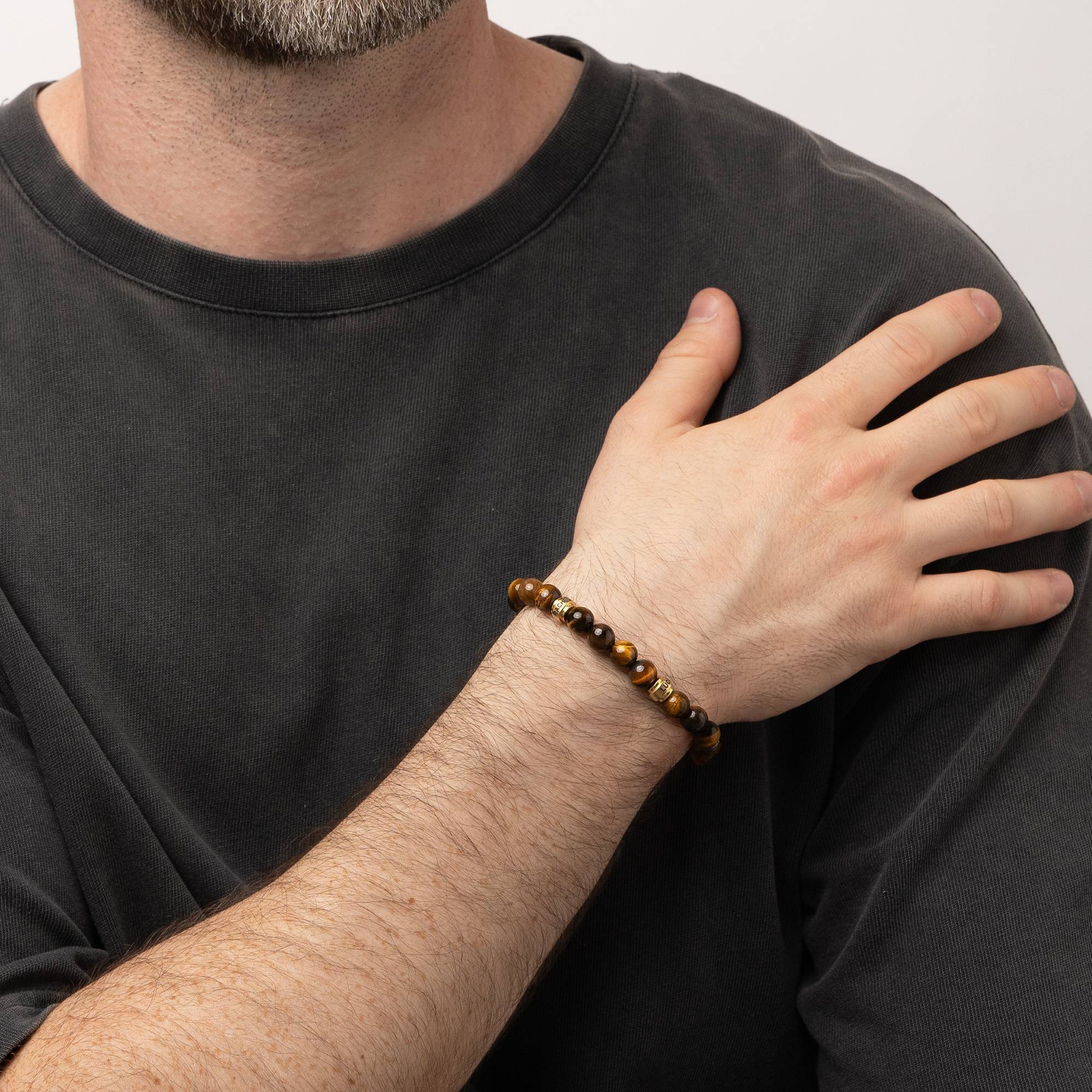 Leo Personalized Tiger Eye Bracelet for Men with 18K Gold Plated Beads-2 product photo