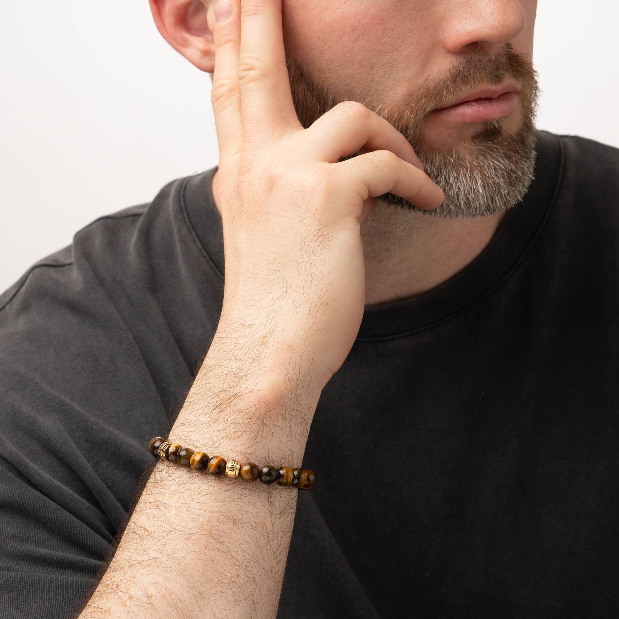 Leo Personalized Tiger Eye Bracelet for Men with 18K Gold Vermeil Beads-1 product photo