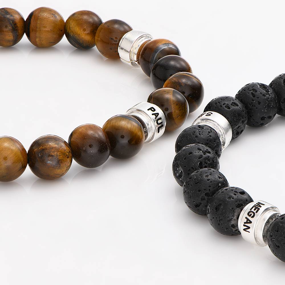 Leo Personalized Tiger Eye Bracelet for Men with Sterling Silver Beads-5 product photo