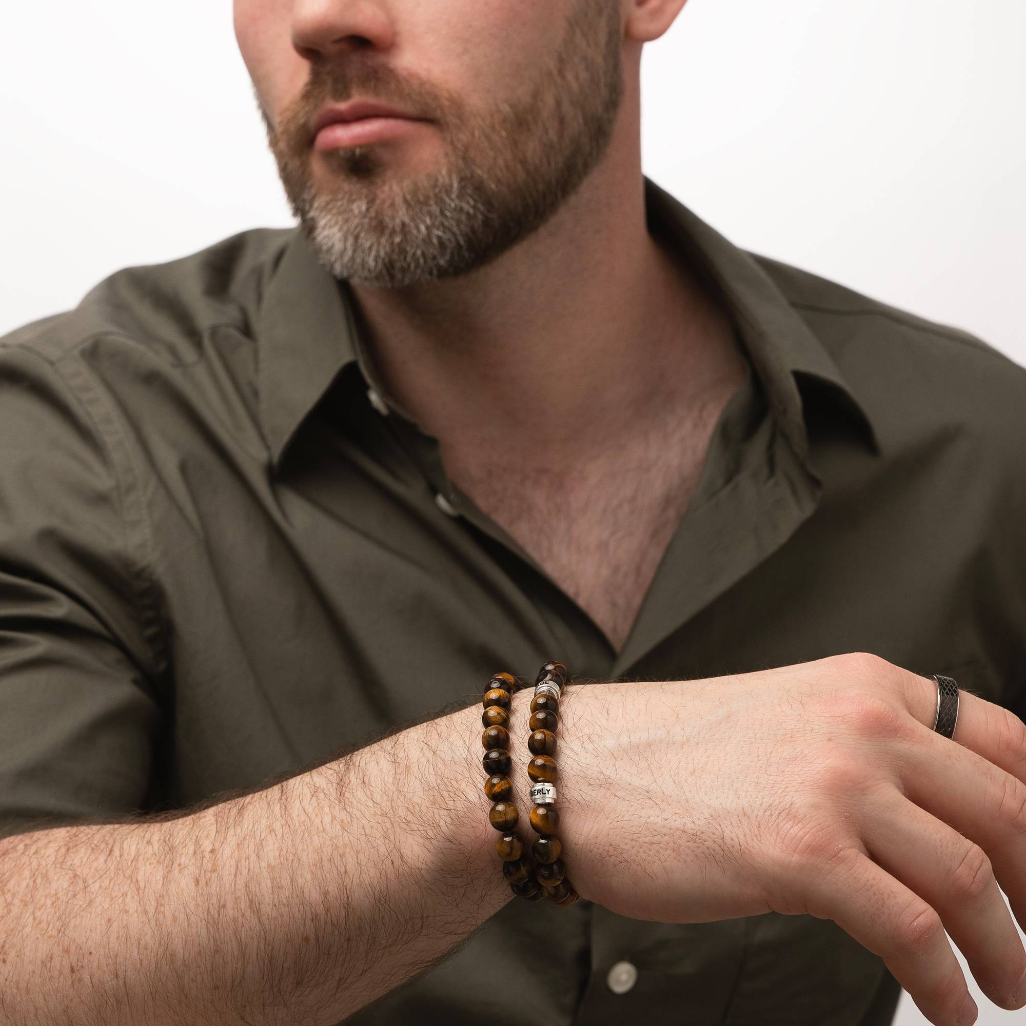Leo Personalized Tiger Eye Bracelet for Men with Sterling Silver Beads-5 product photo