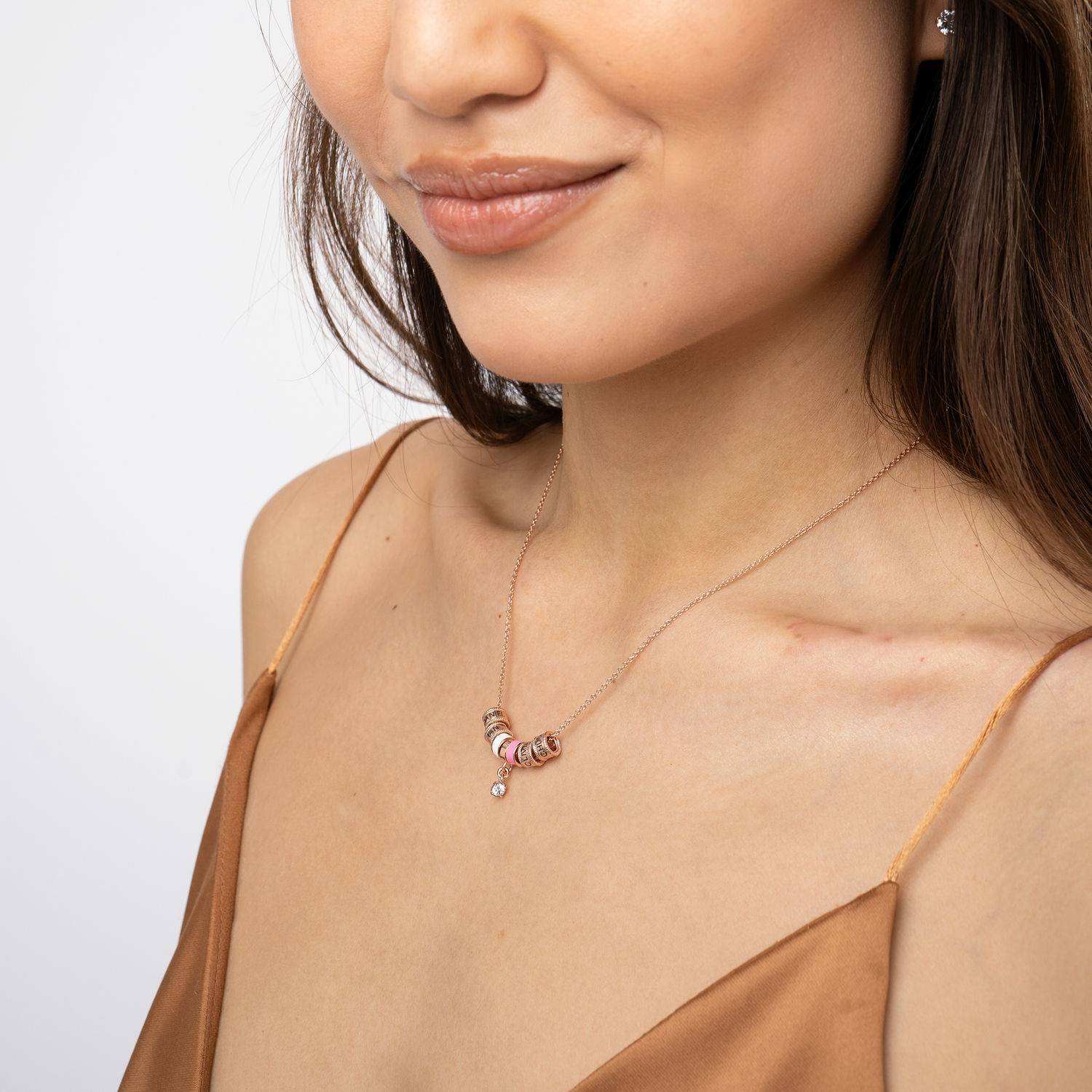Linda Charm Necklace With Diamond in 18K Rose Gold Plating-1 product photo