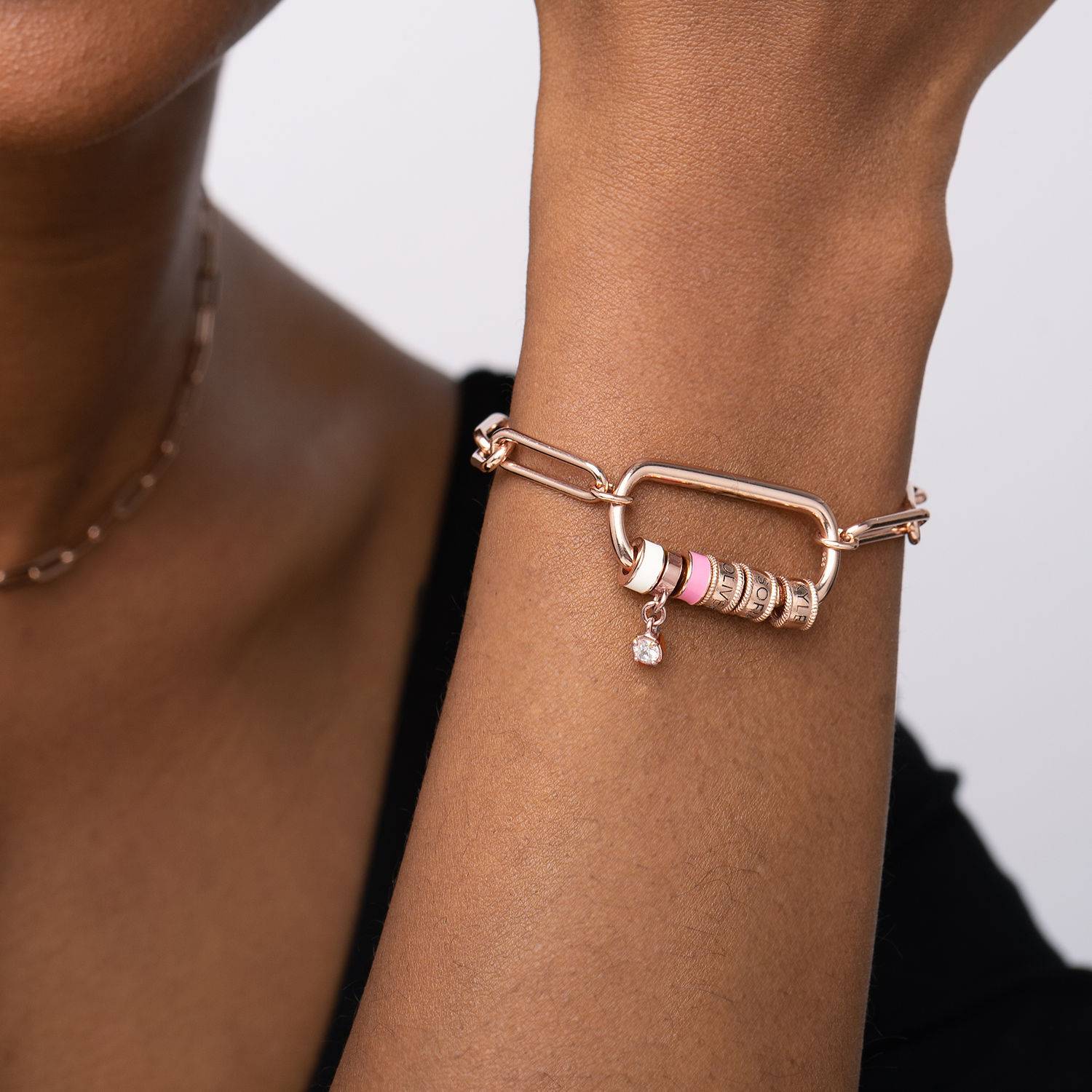Linda Oval Clasp Bracelet With Pearl in 18K Rose Gold Plating-5 product photo