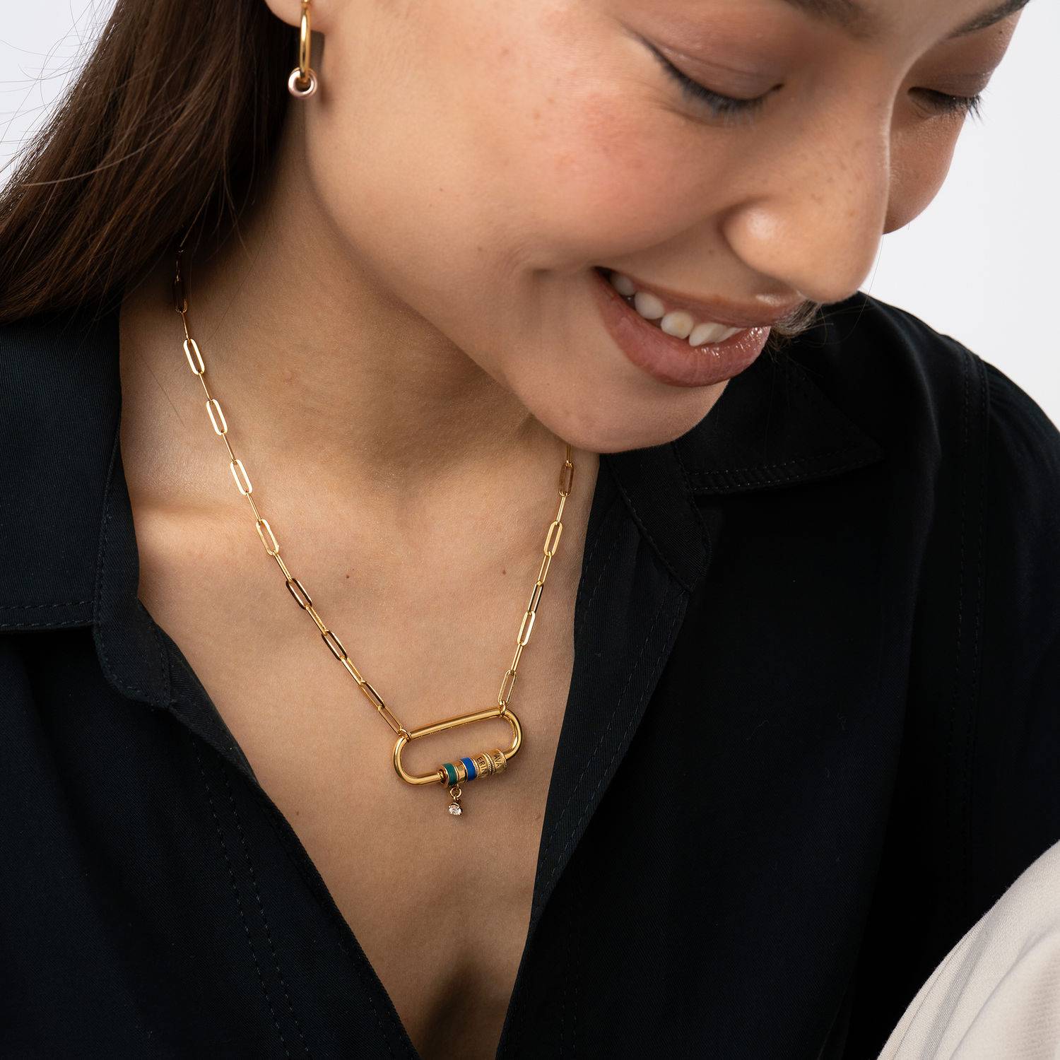 Linda Oval Clasp Necklace With 0.25CT Diamond in 18K Gold Plating-5 product photo