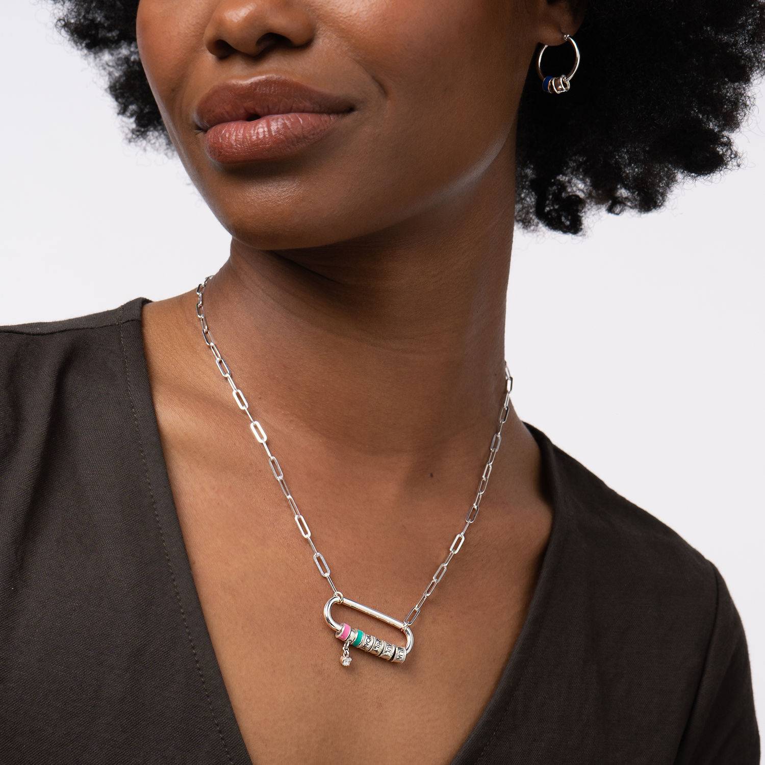 Linda Oval Clasp Necklace With Diamond in Sterling Silver-1 product photo