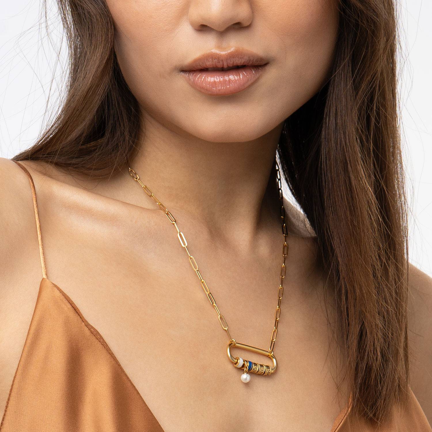 Linda Oval Clasp Necklace With Pearl in 18K Gold Vermeil-1 product photo