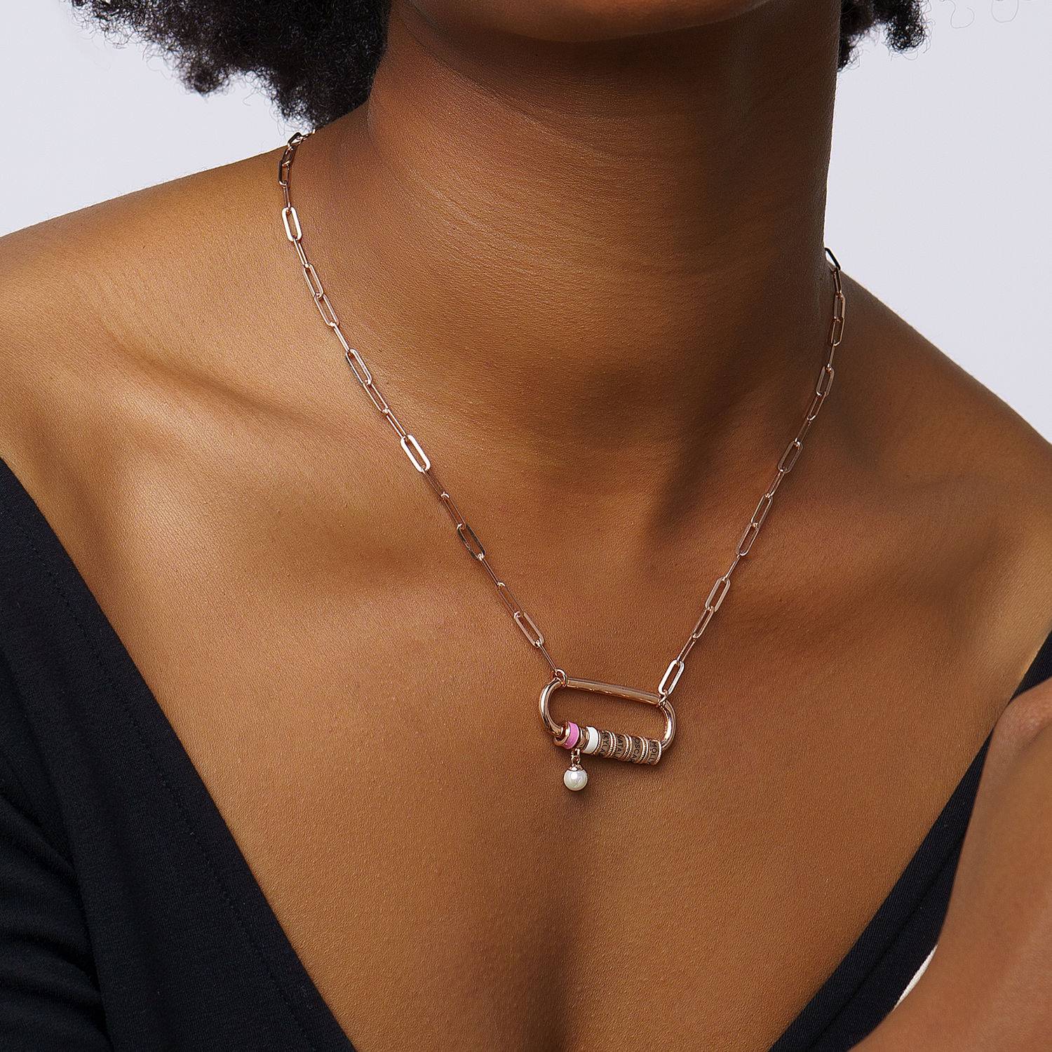 Linda Oval Clasp Necklace With Pearl in 18K Rose Gold Plating-1 product photo