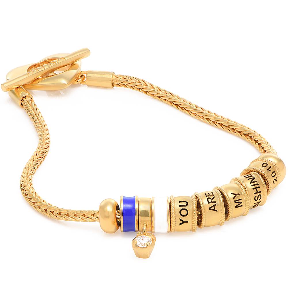 Linda Toggle Heart Charm Bracelet with Diamond & Enamel in 18K Gold Plating-3 product photo