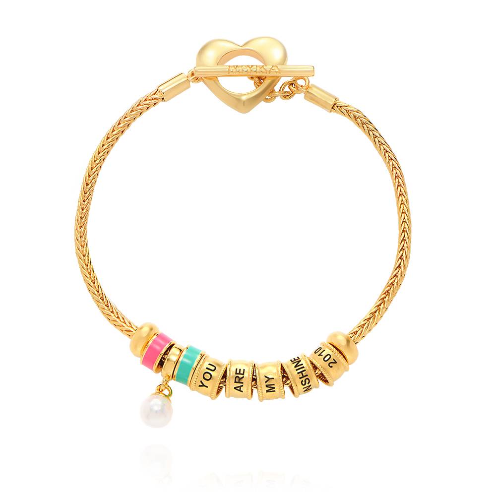 Linda Toggle Heart Charm Bracelet with Pearl & Enamel in 18K Gold Plating-2 product photo