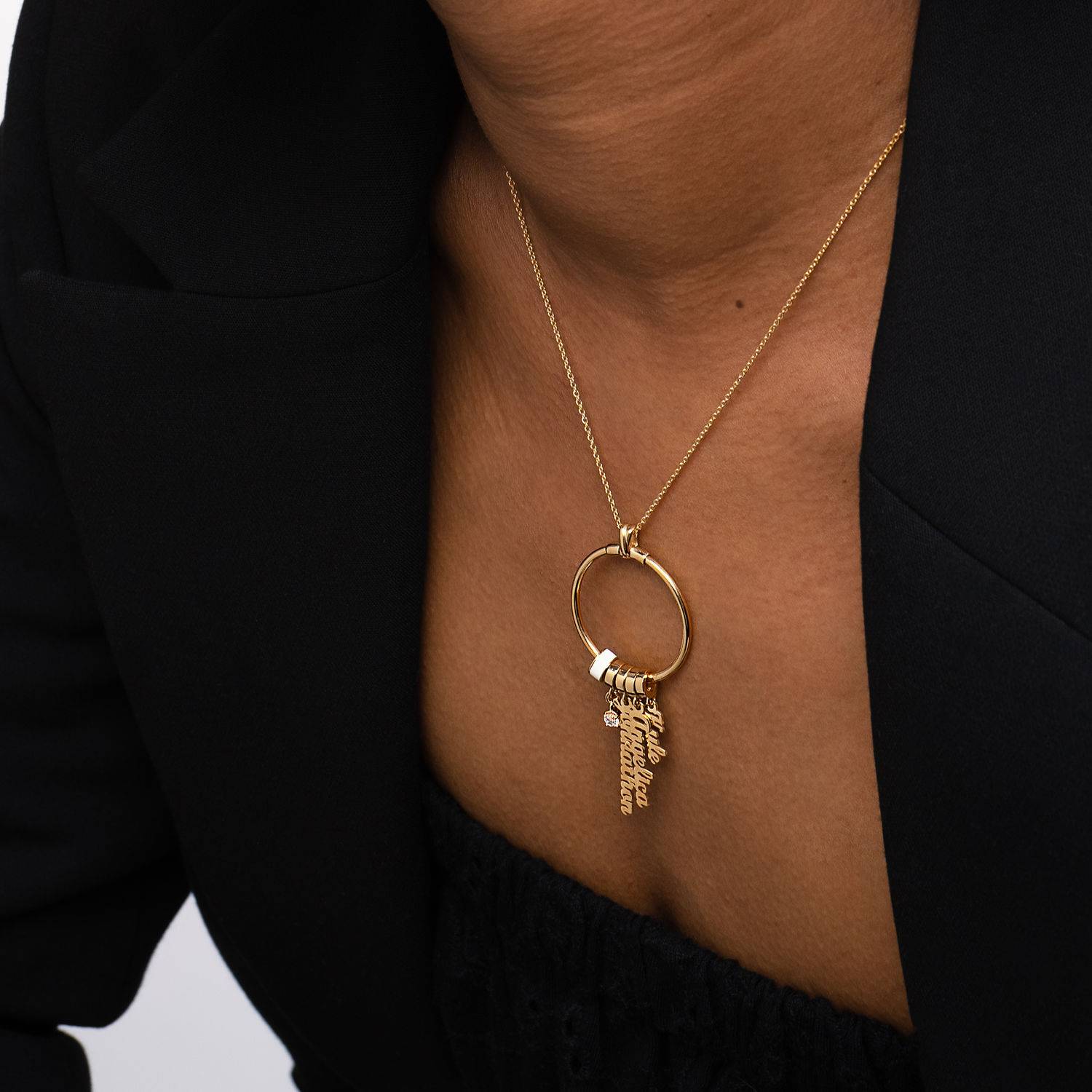 Linda Vertical Name Necklace With Pearl in 18K Gold Plating-3 product photo