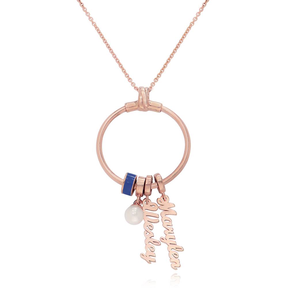 Linda Vertical Name Necklace With Pearl in 18K Rose Gold Plating-5 product photo