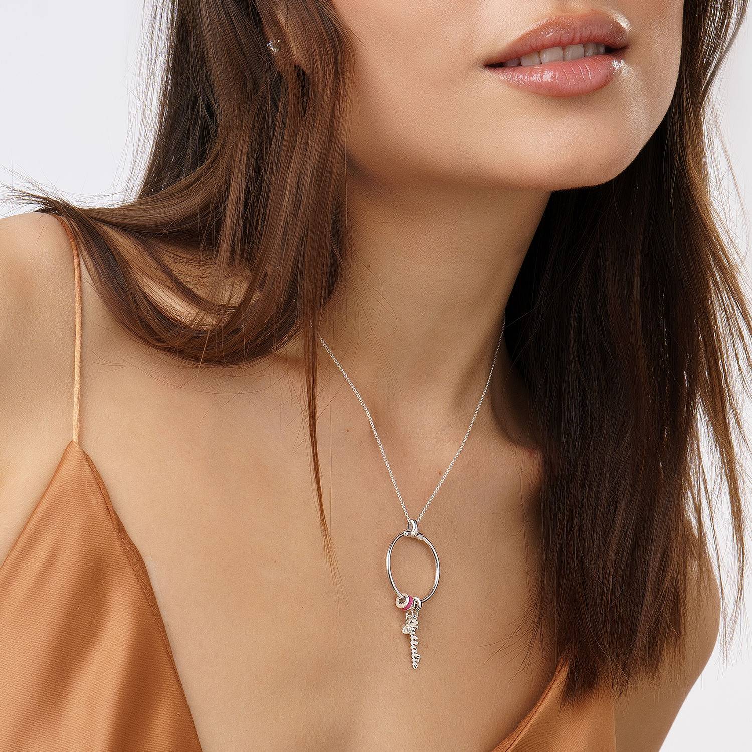 Linda Vertical Name Necklace With Pearl in Sterling SIlver-1 product photo