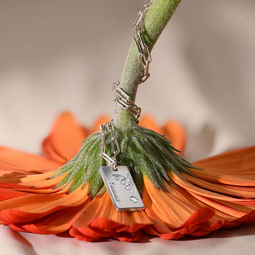 Link Blossom Birth Flower & Diamond Necklace in Sterling Silver-7 product photo