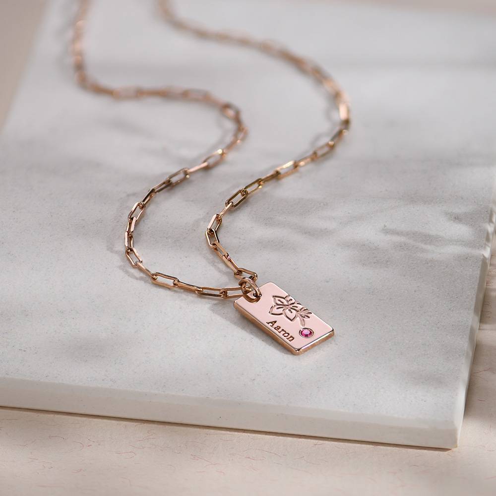 Link Blossom Birth Flower & Stone Necklace in 18ct Rose Gold Plating-5 product photo