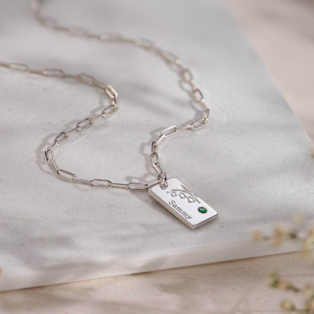 Link Blossom Birth Flower & Stone Necklace in Sterling Silver-2 product photo