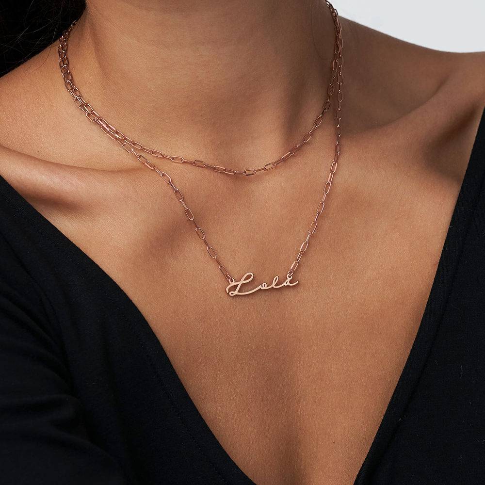 Signature Link Chain Name Necklace in 18k Rose Gold Plating-5 product photo