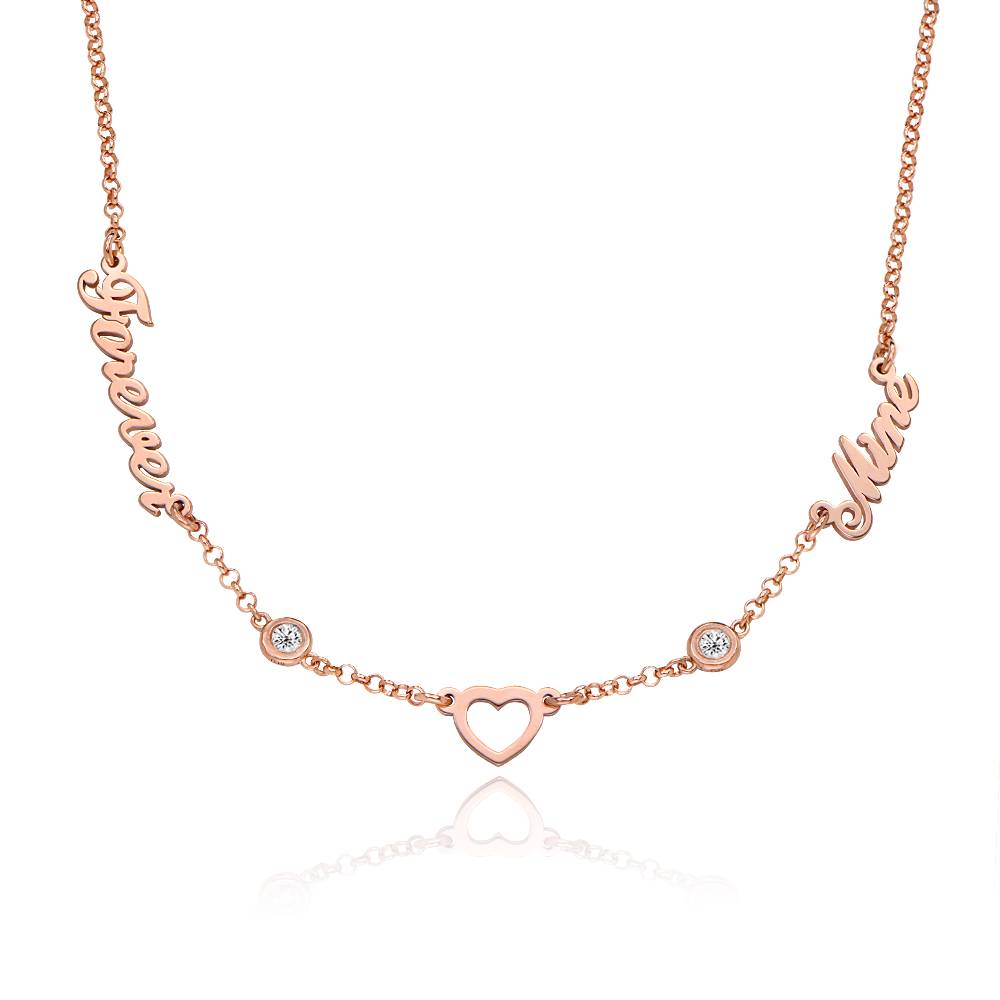 Lovers Heart Name Necklace With 0.20CT Diamonds in 18K Rose Gold Plating-2 product photo
