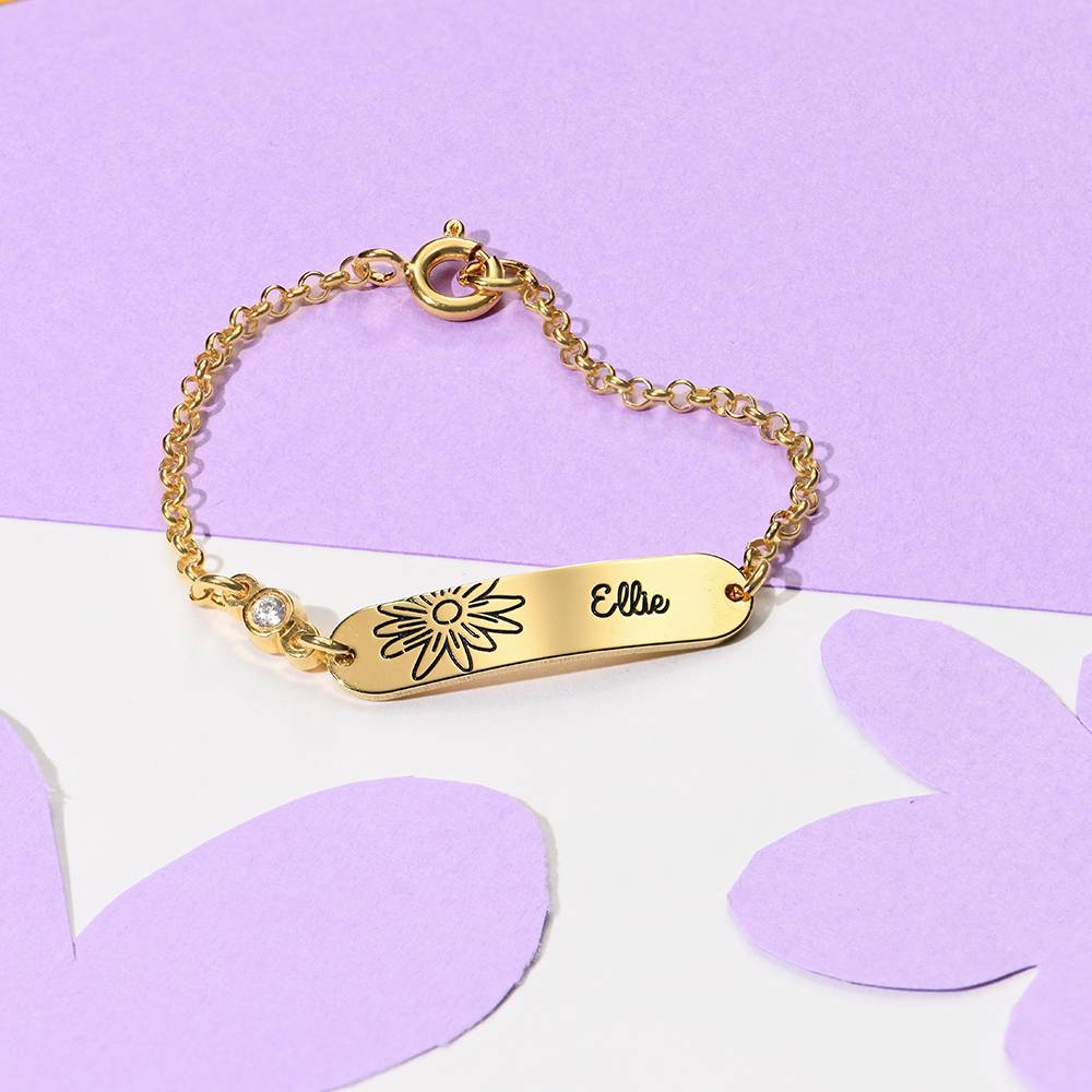 Lyla Baby Name Bracelet with Birth Flower and Stone in 18K Gold Plating-2 product photo