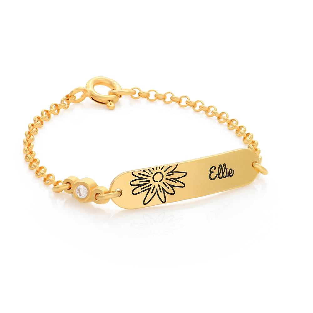 Lyla Baby Name Bracelet with Birth Flower and Stone in 18K Gold Vermeil-5 product photo
