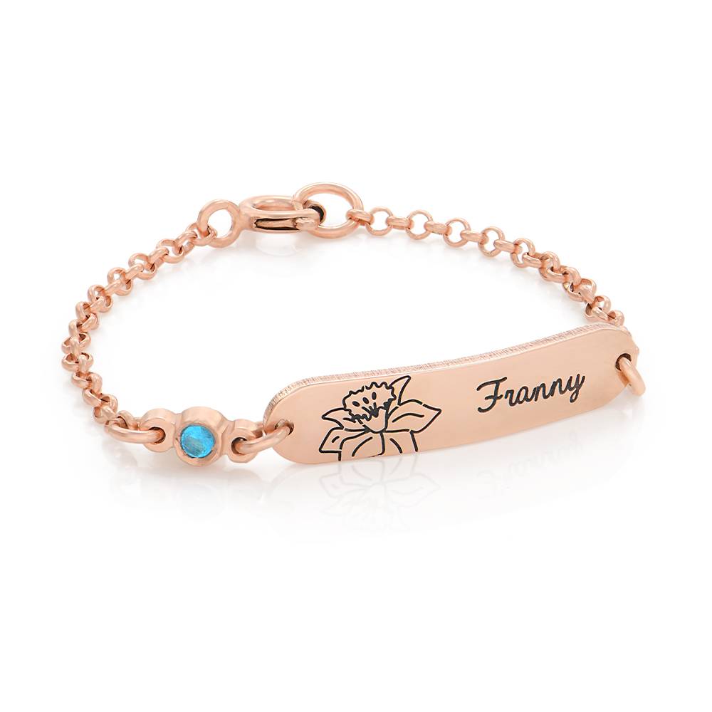 Lyla Baby Name Bracelet with Birth Flower and Stone in 18K Rose Gold Plating product photo