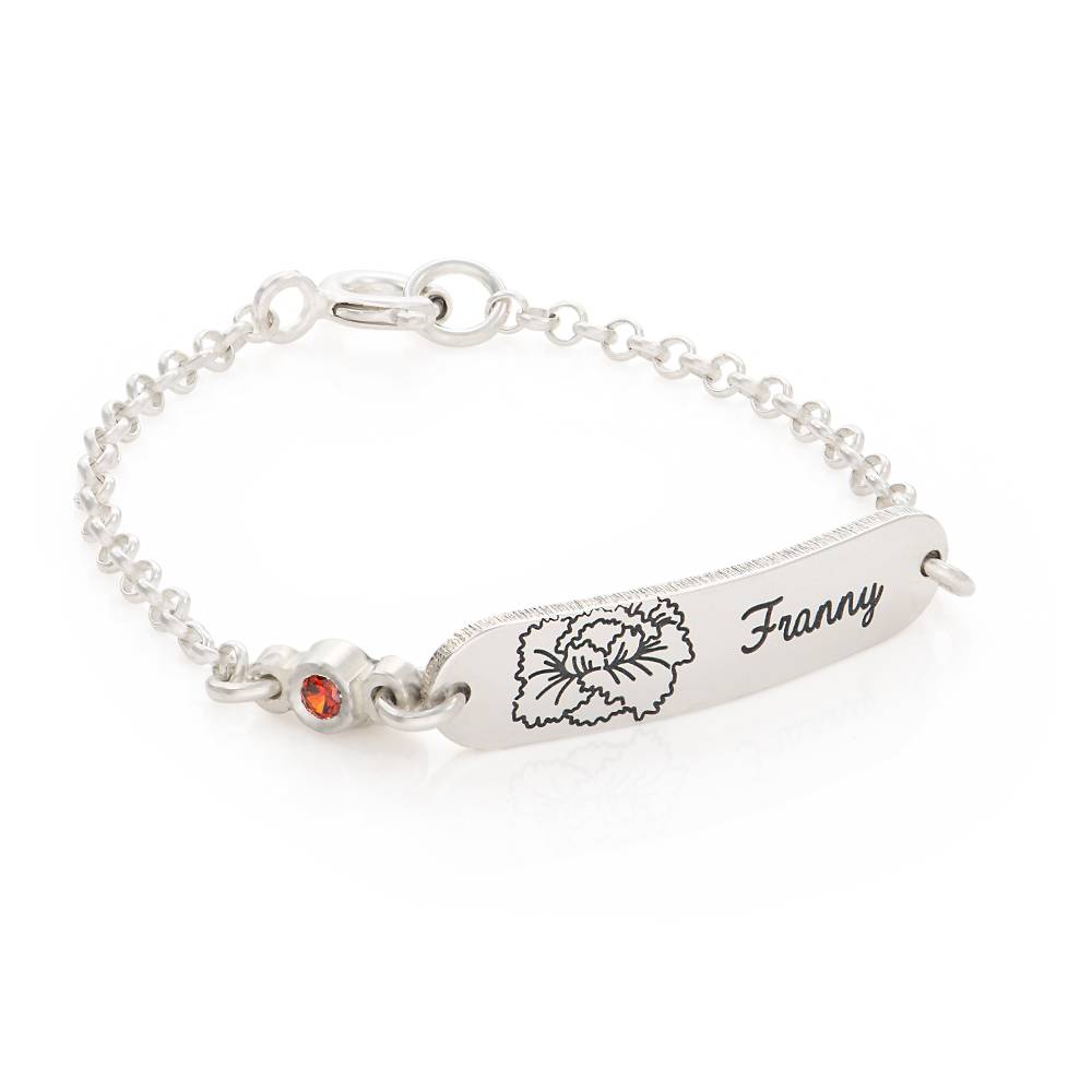 Lyla Baby Name Bracelet with Birth Flower and Stone in Sterling Silver-1 product photo