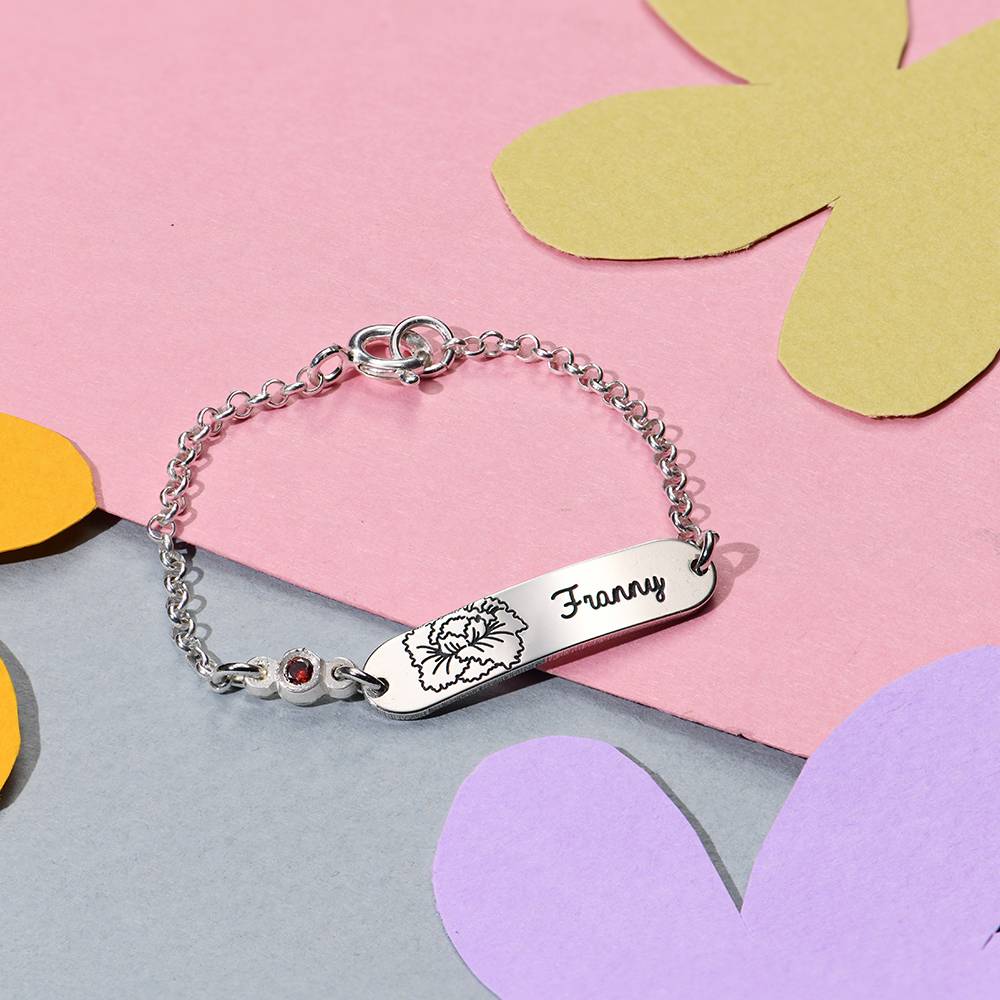 Lyla Baby Name Bracelet with Birth Flower and Stone in Sterling Silver-3 product photo